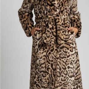 Leopard Print long thick plush faux fur overcoat